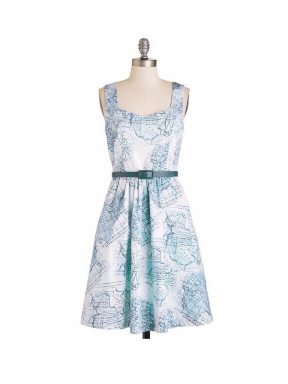 ModCloth Bea & Dot Vintage State Map-Print Sleeveless Fit-and-Flare Dress